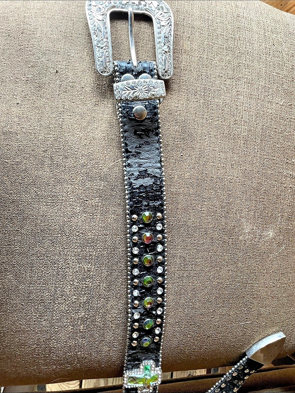 Embellished Black & Silver Belt